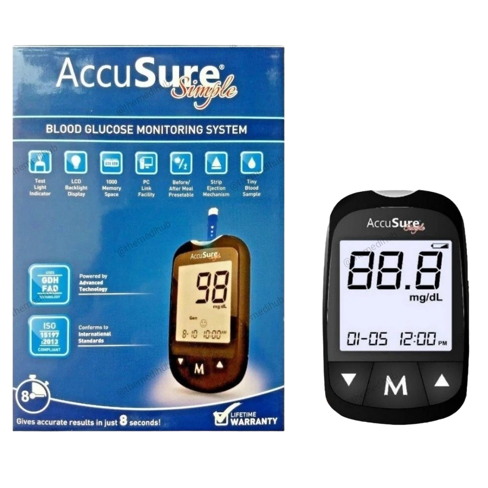 AccuSure Simple Blood Glucometer with 25 Strips