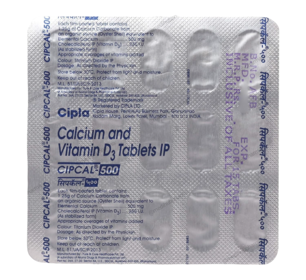 Cipcal 500 Tablet 15 Tab Strip Source of Calcium and Vitamin D