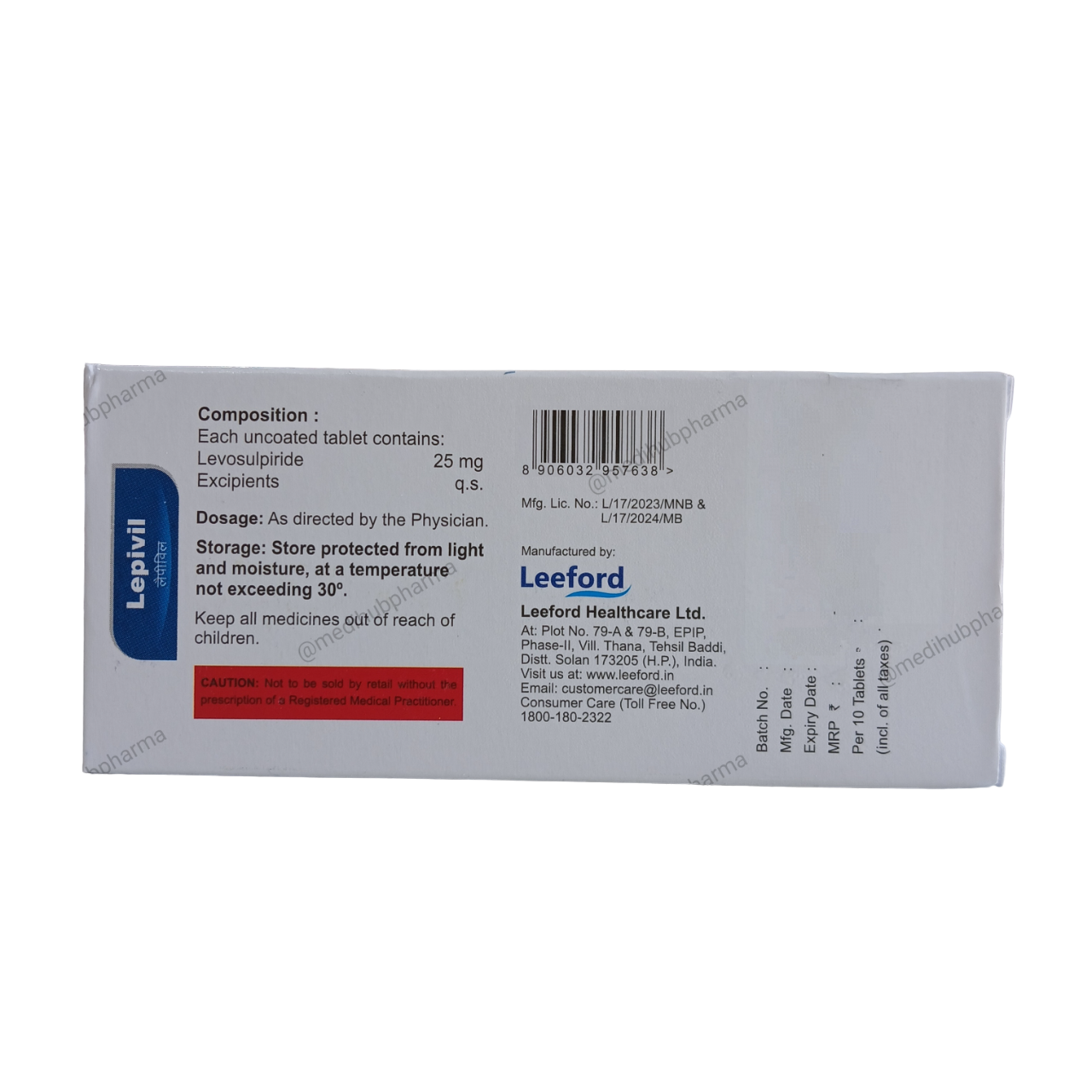 Lepivil 25mg Tablet 10 Tab Strip