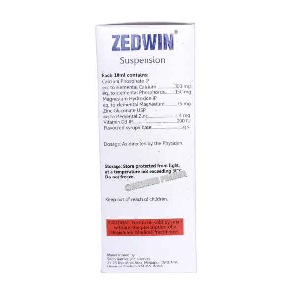 Zedwin Suspension with Calcium Phosphorus, Magnesium, Zinc Vitamin D3 200ml Pack