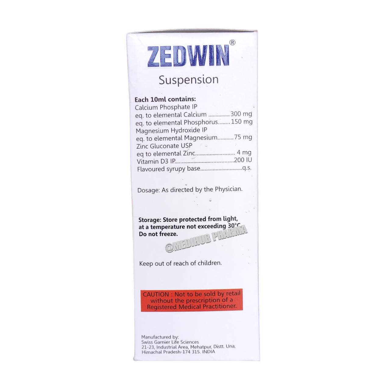 Zedwin Suspension with Calcium Phosphorus, Magnesium, Zinc Vitamin D3 200ml Pack